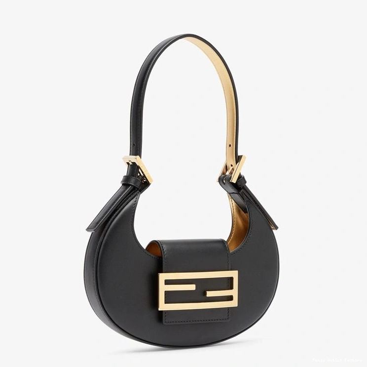 Vintage HOT Calf Leather Fendi Mini Black In Hobo Cookie Bag 0810